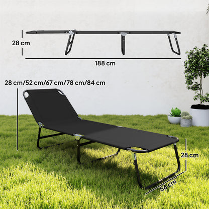 Outsunny Foldable Sun Lounger with 5-Position Adjustable Backrest, Outdoor Portable Recliner Chaise Lounge Chair with Oxford Fabric for Patio, Beach, Garden, Camping, Black