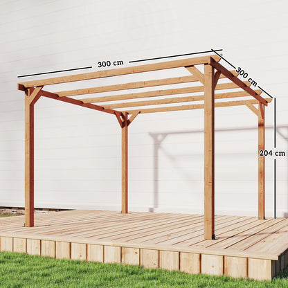 Outsunny 3 x 3 m Wooden Pergola Kit, Garden Pergola Gazebo Grape Trellis with Triangle Supports, 5 Beams, Maple Wood-effect