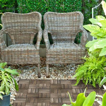 Outsunny 27 Pcs Wooden Interlocking Decking Tiles, Outdoor Flooring Tiles for Patio, Balcony, Terrace, Hot Tub, 30 x 30 cm per Piece, 2.5㎡ per Pack, Charcoal Grey
