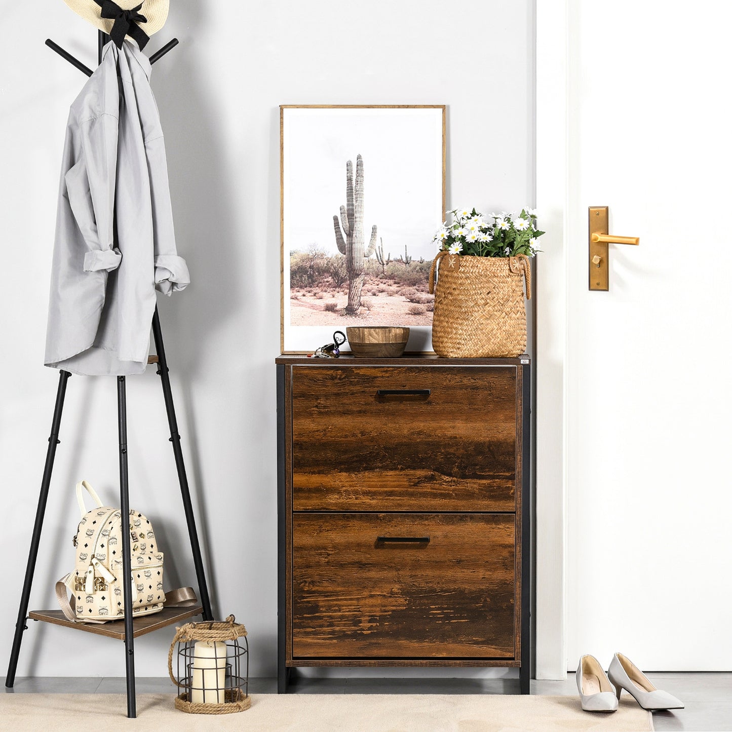 HOMCOM 12-Shoe, Two-Door Storage Cabinet - Wood-Effect--ChewyGames-ChewyGames