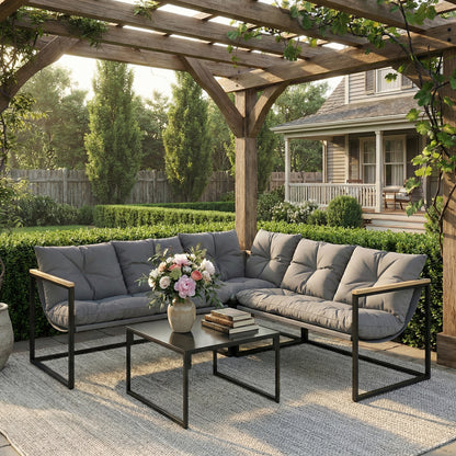 Outsunny 4 Piece Garden Furniture Set with Thick Cushions and Coffee Table, Patio Conversation Set for Porch, Balcony, Deck, Grey