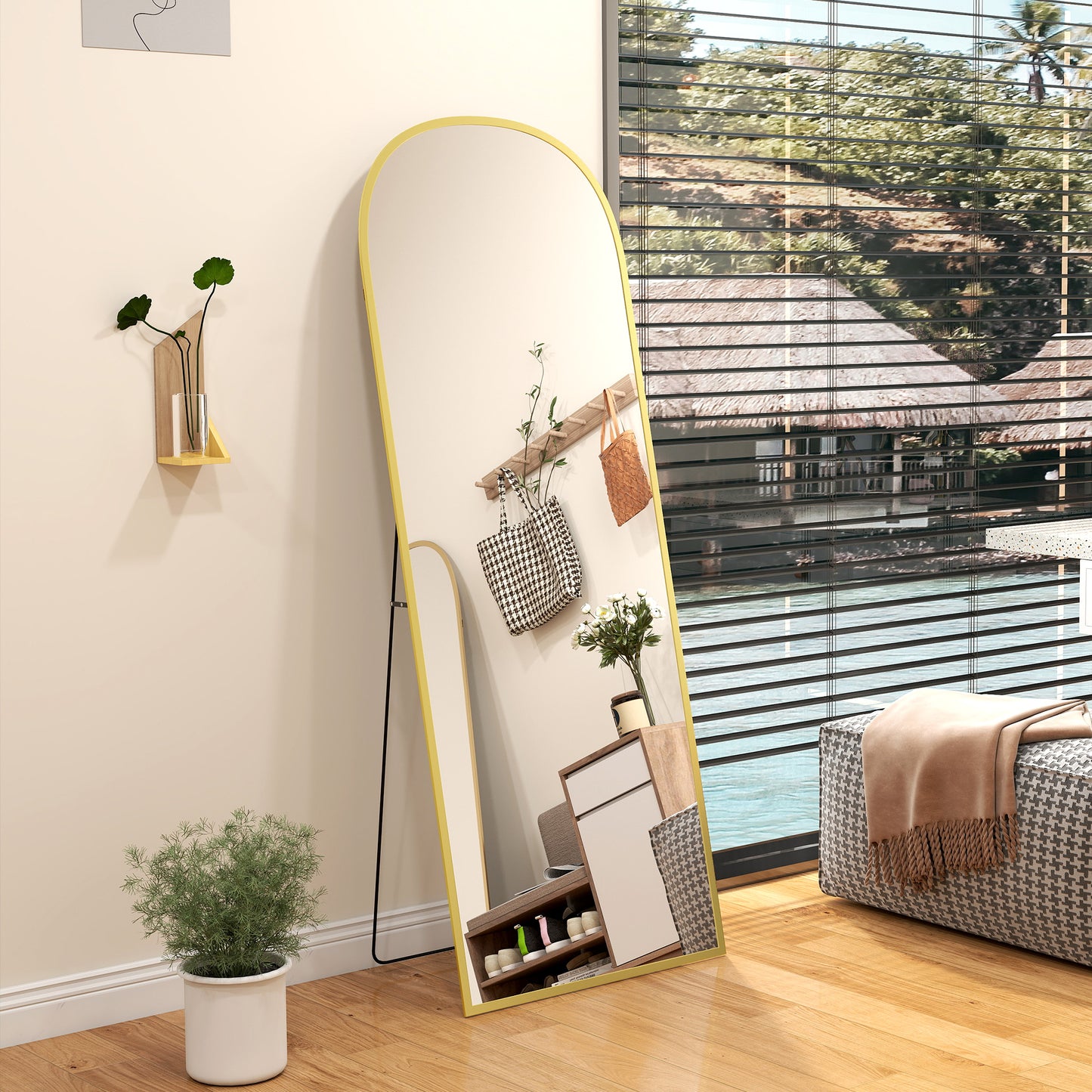 HOMCOM 165cm Aluminium Frame Standing Mirror - Gold