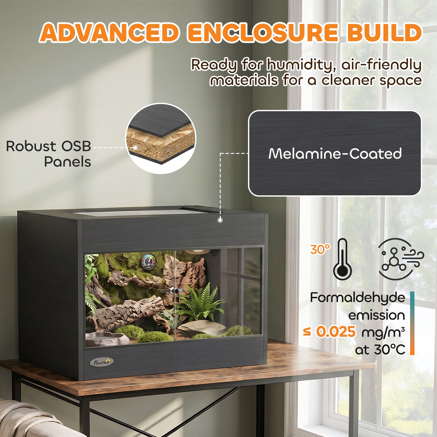 PawHut Reptile Terrarium, Reptile Vivarium with  Glass Doors, Secure Lock, Top Ventilation for Snake, Gecko, 60x45x45cm, Black