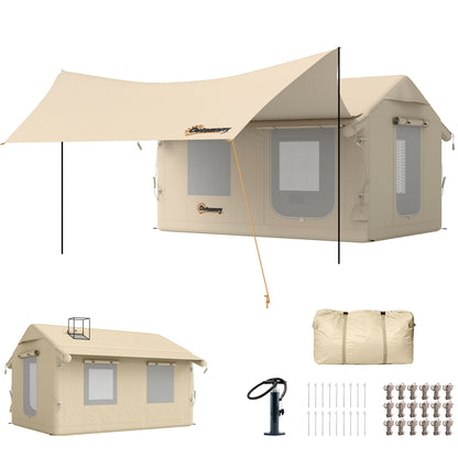 Outsunny Inflatable Tents Waterproof Glamping Tent with Stove Jack for 6-8 Person