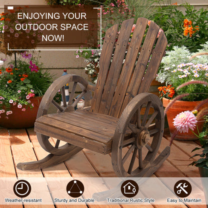 Outsunny 2 Piece Wooden Adirondack Rocking Chair Reclining Armchair Outdoor Garden Furniture Patio Porch Rocker - Carbonized Wood Colour