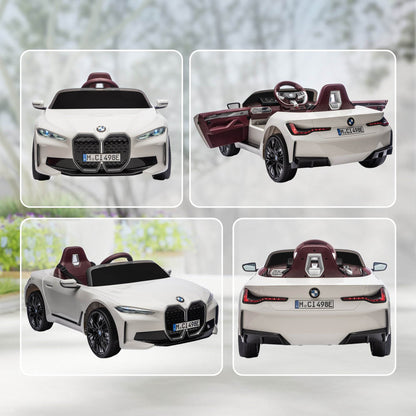 HOMCOM BMW i4 Licensed 12V Kids Electric Ride-On Car, White, Red and Light Blue