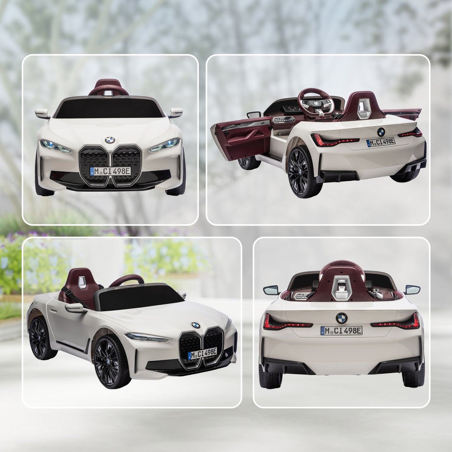 HOMCOM BMW i4 Licensed 12V Kids Electric Ride-On Car, White, Red and Light Blue