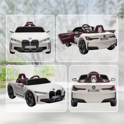 HOMCOM BMW i4 Licensed 12V Kids Electric Ride-On Car, White, Red and Light Blue