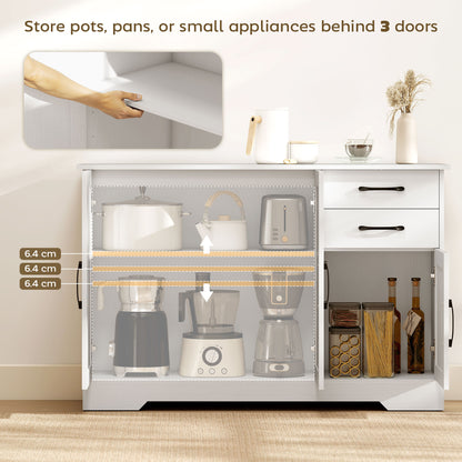 HOMCOM Sideboard with 2 Drawers Modern Storage Cabinet, Kitchen Cupboard with Adjustable Shelf and 3 Doors White