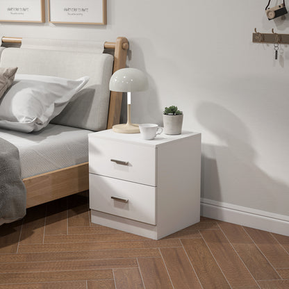 HOMCOM Modern Bedside Table, Beside Cabinet with 2 Drawers, for Bedroom, Living Room, White