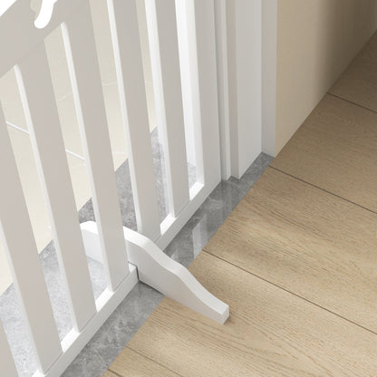 PawHut Wooden Dog Gate, Freestanding Pet Gate with Support Feet for Doorways, Hallways, Stairs, 207.5L x 61H cm, White