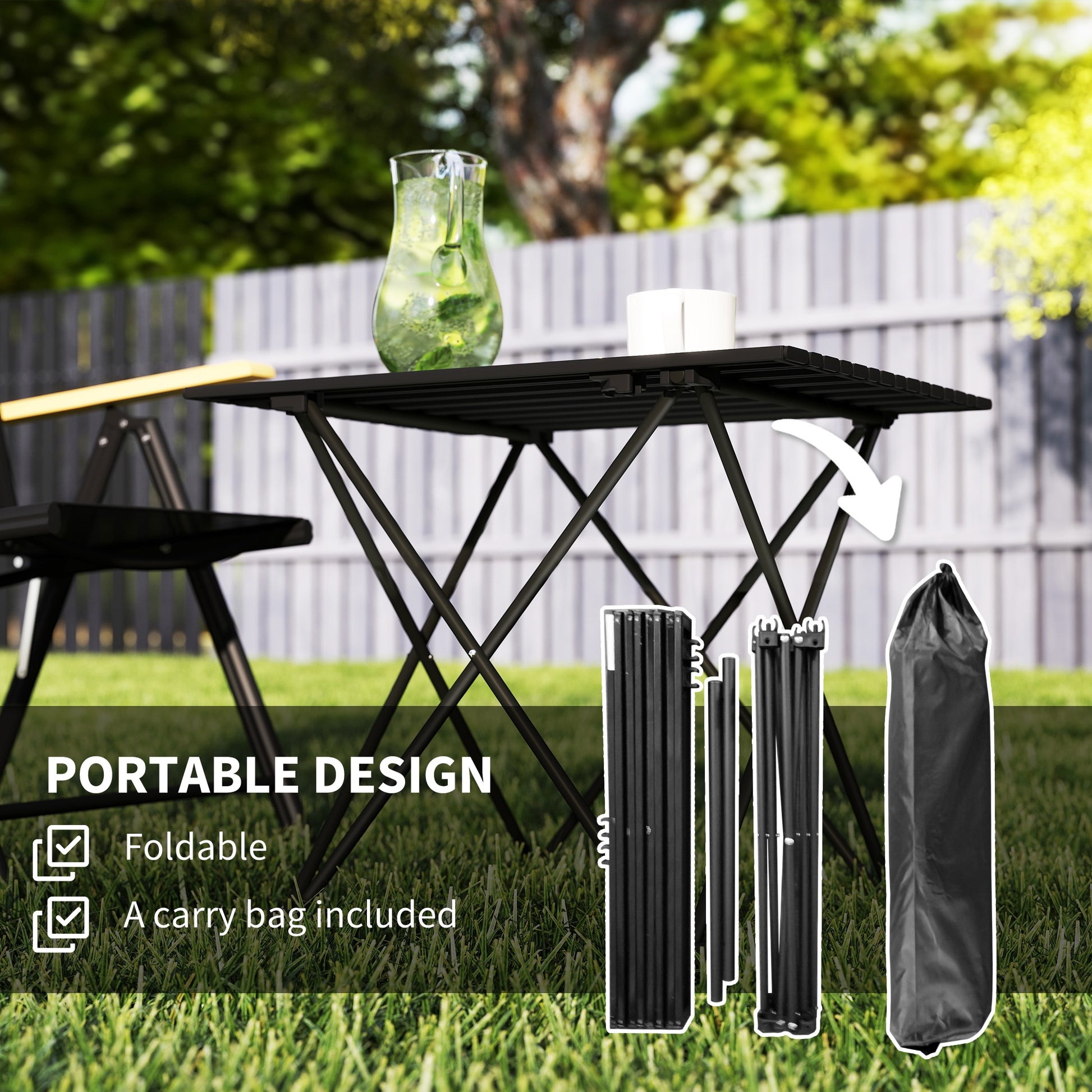 Outsunny Folding Camping Table, Lightweight Metal Picnic Table with Carry Bag, Foldable Table for Outdoor Camping, Picnic, Hiking, BBQ, Fishing, Black--ChewyGames-ChewyGames