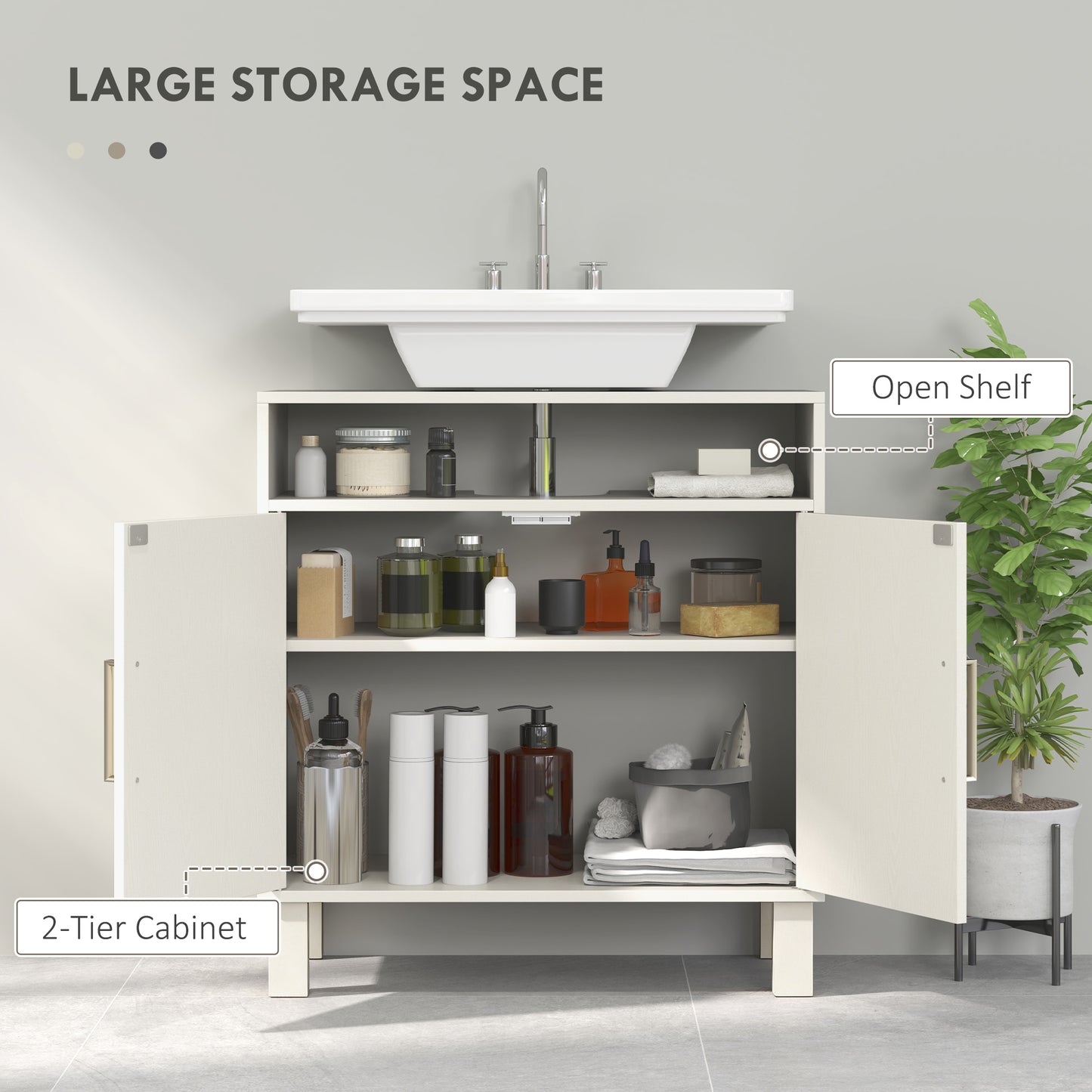 HOMCOM Under Sink Cabinet for Basin without Pedestal - Cream White