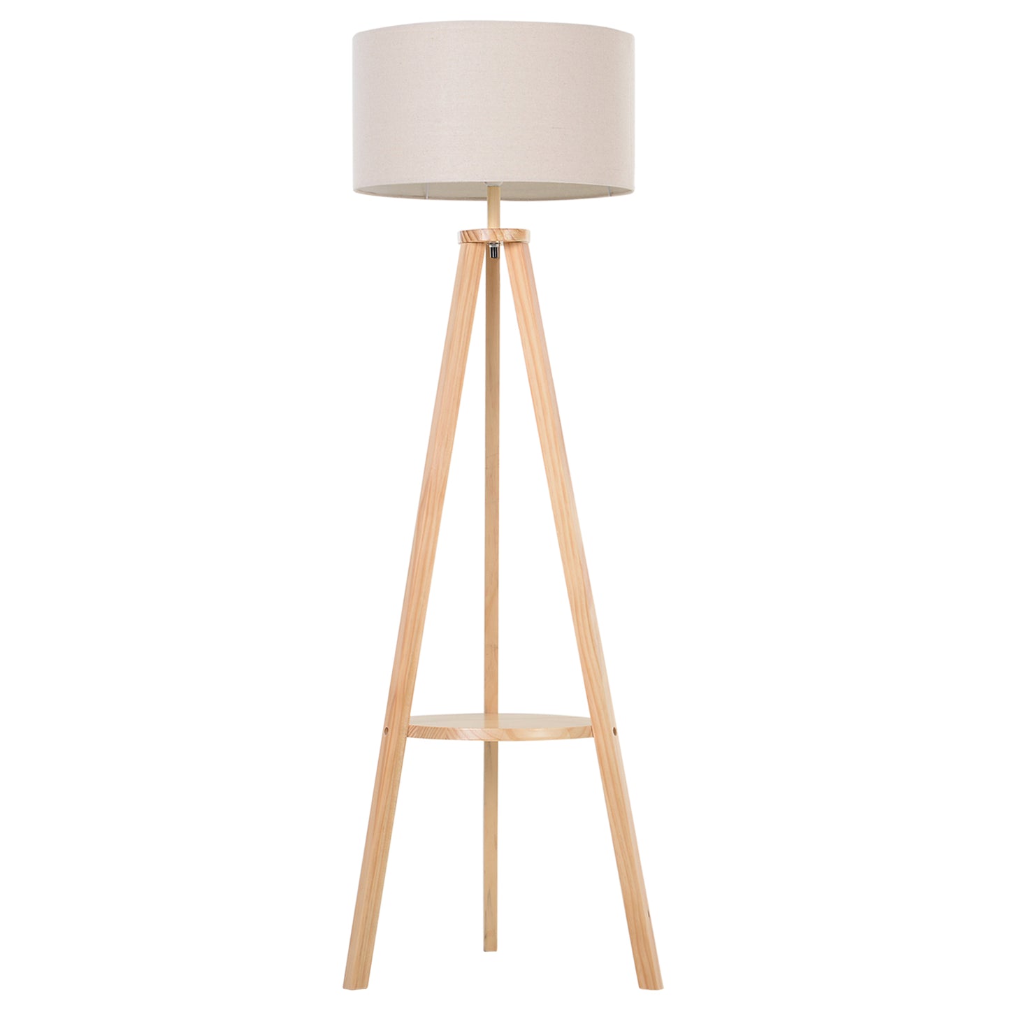 HOMCOM Tripod Floor Lamp, Freestanding Bedside Light Reading Light with Storage Shelf and Linen Shade for Living Room Bedroom, 154cm, Cream