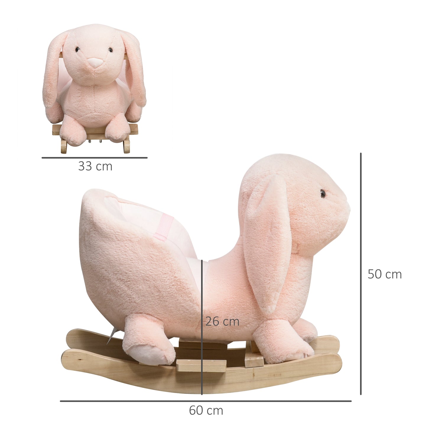 HOMCOM Baby Rocking Horse, Plush Baby Rocker Rabbit Ride-On Toy with Sound, Wood Base, Seatbelt, for Ages 18-36 Months, Pink