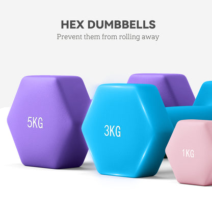 SPORTNOW Dumbbells Set with Storage Rack, 2 x 1kg, 2 x 3kg, 2 x 5kg, Pink
