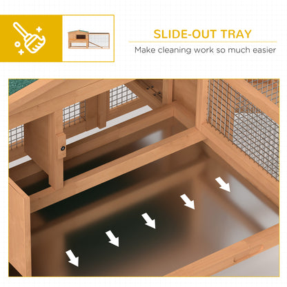 Pawhut Wooden Rabbit Hutch Guinea Pig hutch House 2 Tier with Rabbit Run for Outdoor Garden Backyard, Natural