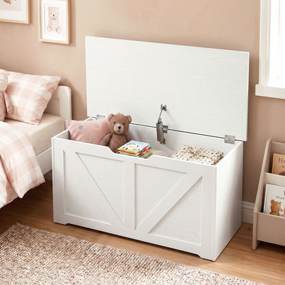 HOMCOM 100L Home Storage Box, with Safety Hinge - White Wood-Effect