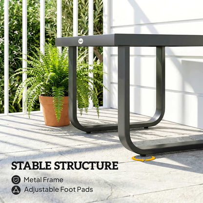 Outsunny Outdoor Garden Coffee Table, Rectangle Metal Side Table with Tempered Glass Tabletop, Adjustable Foot Pads-Coffee Tables-ChewyGames-ChewyGames
