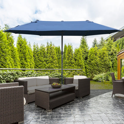 Outsunny 4.6M Sun Umbrella Canopy Double-sided Crank Sun Shade w/ Cross Base Dark Blue