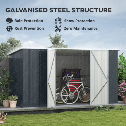 Outsunny 11 x 5.6ft Galvanised Steel Garden Shed, Metal Shed, Garden Storage Shed with Lockable Doors and Gloves for Outdoor Patio, Garden, Grey--ChewyGames-ChewyGames