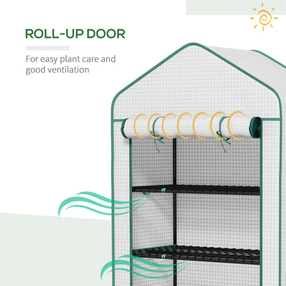 Outsunny 5 Tier Widened Mini Greenhouse with Reinforced PE Cover, Portable Indoor Outdoor Green House with Roll-up Door and Wire Shelves, 90 x 49 x 193cm, White