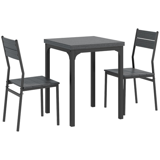 HOMCOM Three-Piece Minimal and Compact Dining Set, Grey Wood Effect