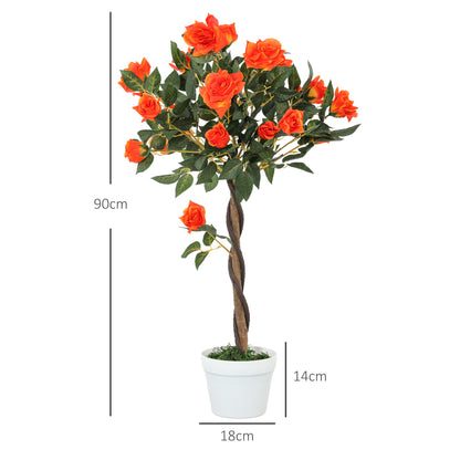 Outsunny Set of 2 Artificial Plants White Rose Floral in Pot, Fake Plants for Home Indoor Decor, 90cm, Orange--ChewyGames-ChewyGames