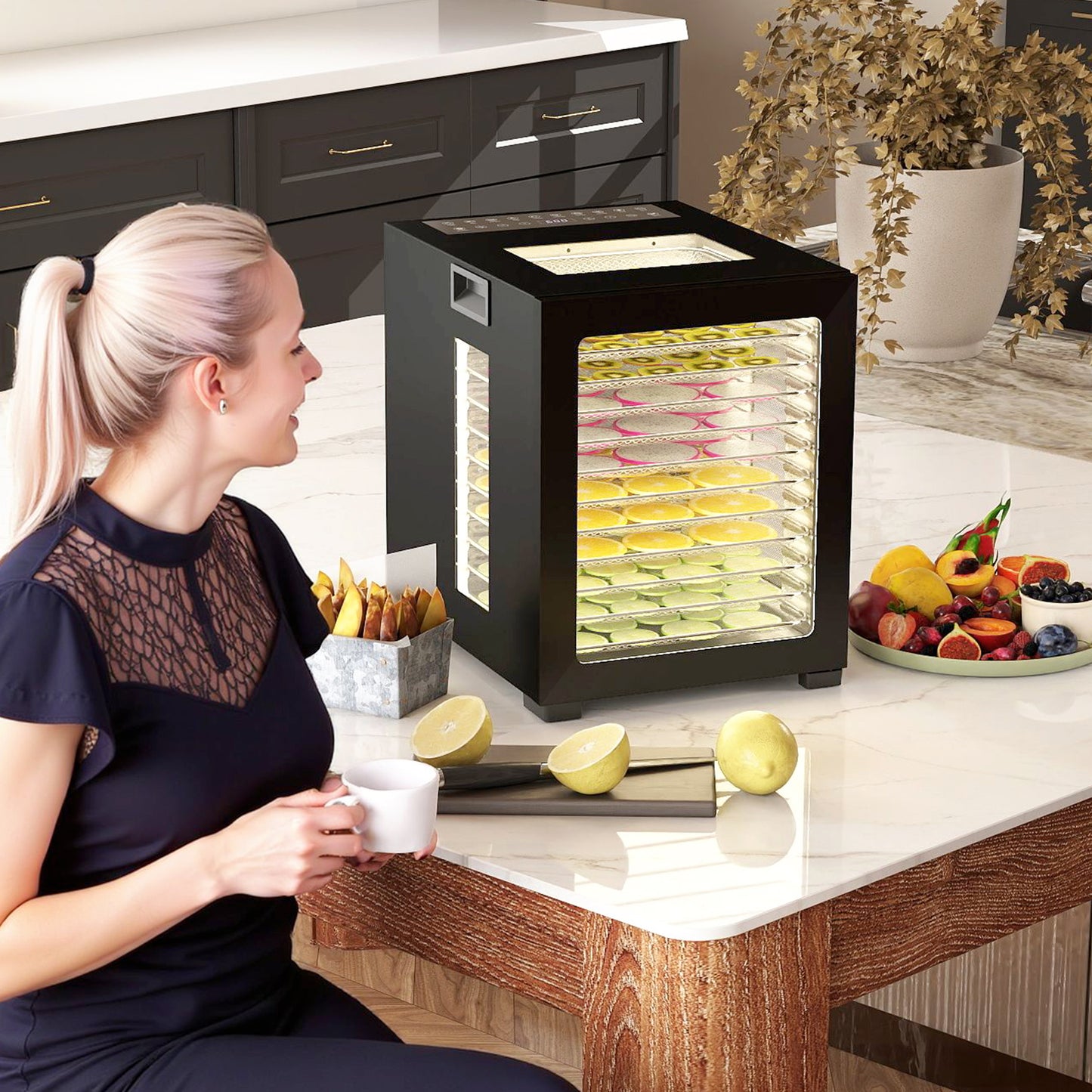 HOMCOM 12-Tray 40-70℃ Food Dehydrator - Black