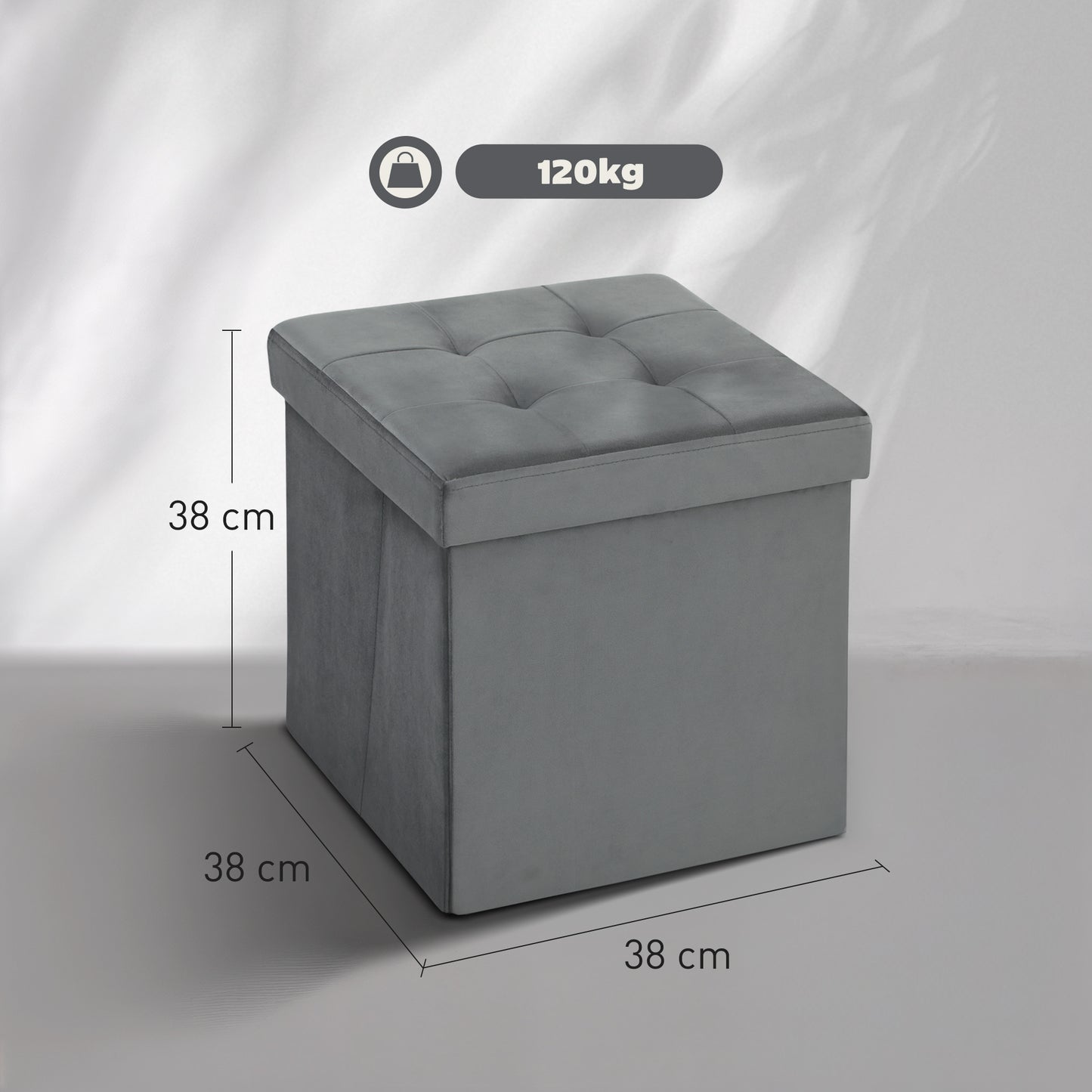HOMCOM Foldable Velvet-Feel Storage Ottoman - Grey--ChewyGames-ChewyGames