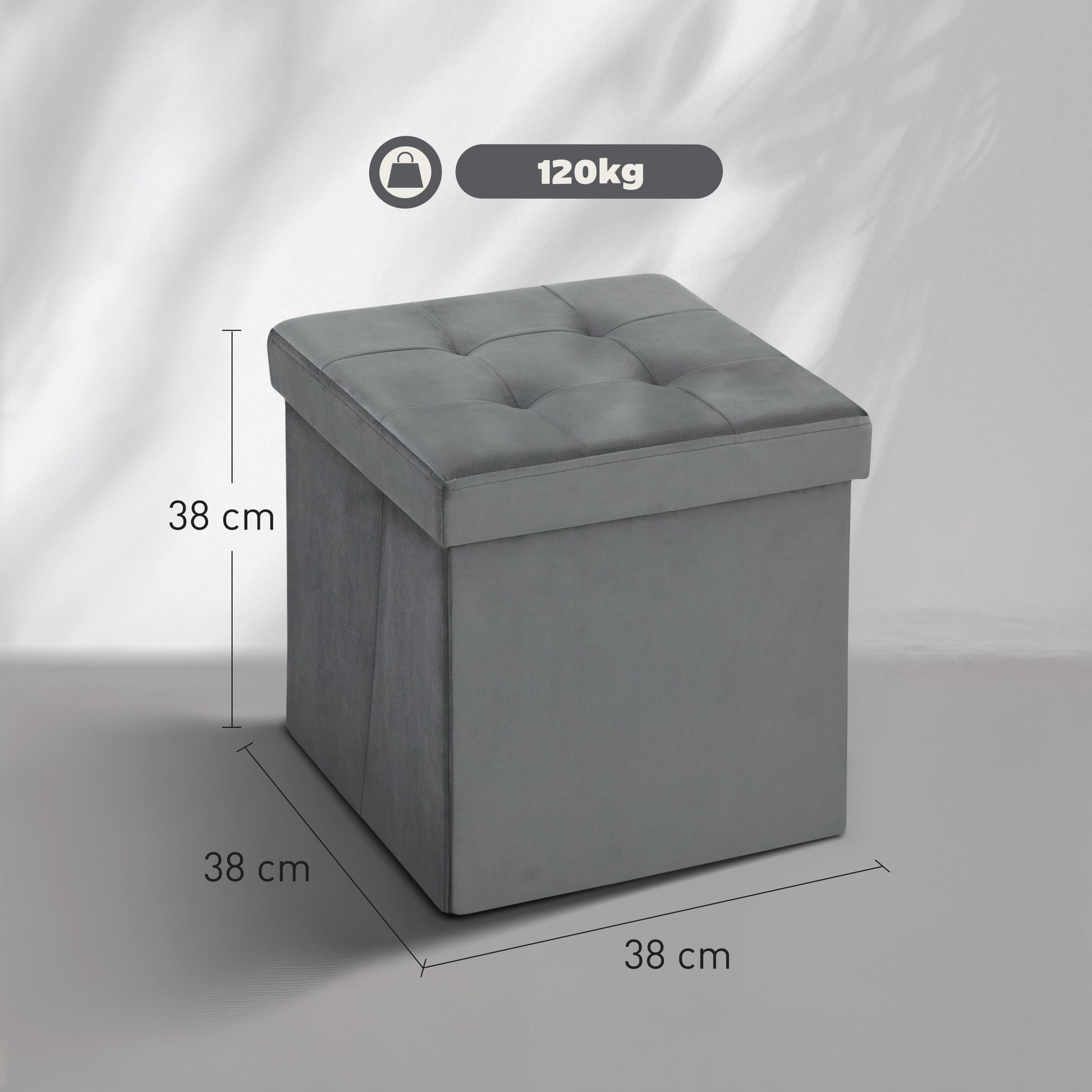 HOMCOM Foldable Velvet-Feel Storage Ottoman - Grey--ChewyGames-ChewyGames