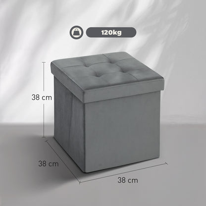 HOMCOM Foldable Velvet-Feel Storage Ottoman - Grey--ChewyGames-ChewyGames