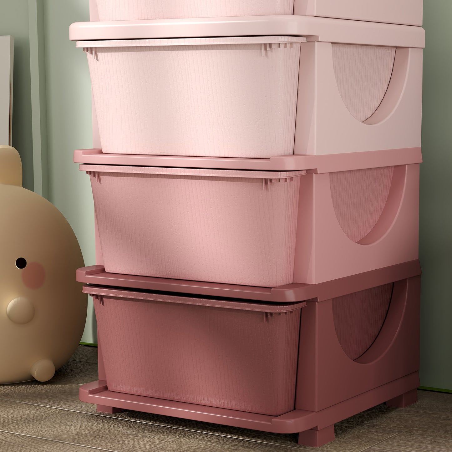 HOMCOM Four-Tier Kids Storage Boxes, with Four Drawers, Pink