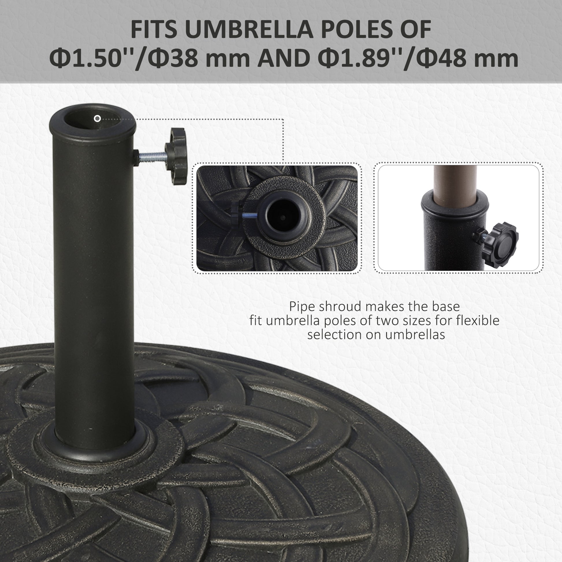 Outsunny 19KG Resin Umbrella Base Garden Parasol Base Stand Round Sun Shade Holder Suitable For Pole Between Φ38mm to Φ48mm-Outdoor Umbrella Bases-ChewyGames-ChewyGames