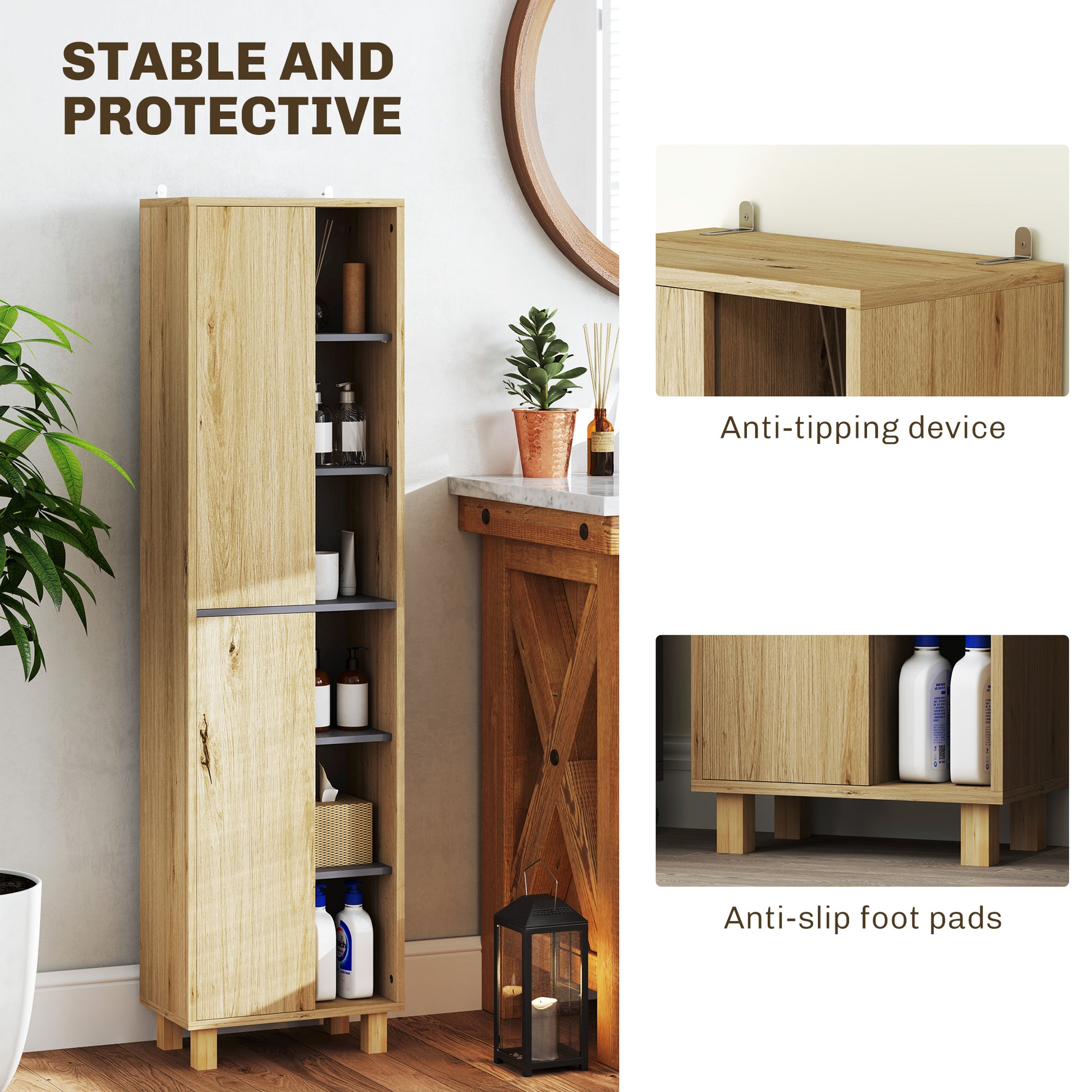 HOMCOM Multi-Storage Slim Bathroom Cabinet - Wood-Effect--ChewyGames-ChewyGames