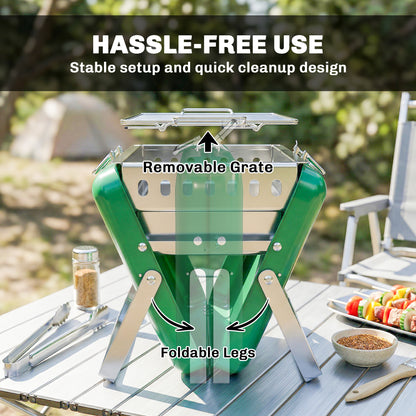 Outsunny Charcoal BBQ Grill Portable Stainless Steel Barbecue with Tilting Grate for Camping Picnic Garden Dark Green