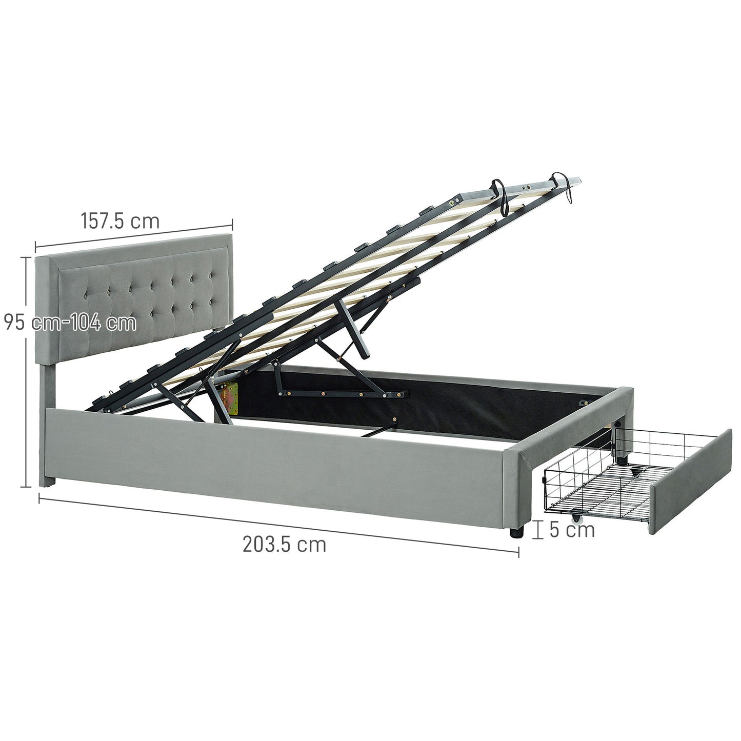 HOMCOM Double Ottoman Bed Frame, with Front Drawer Grey