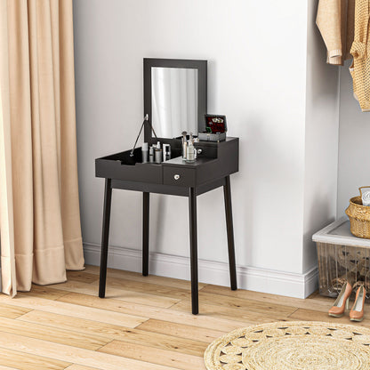 HOMCOM Dressing Table with Flip-up Mirror, Makeup Desk with 2 Drawers and Pine Wood Legs, Vanity Table Writing Desk for Bedroom Living Room, Black