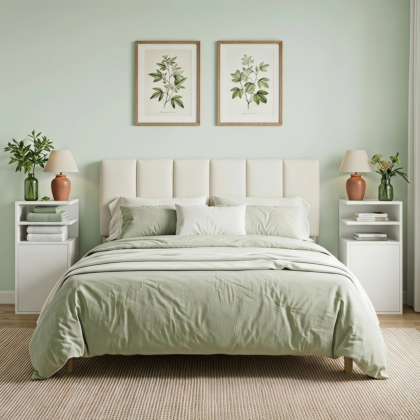 HOMCOM Slim Bedside Table Set of 2, Narrow Bedside Cabinet with Open Cubbies and Cupboard for Bedroom Living Room, White