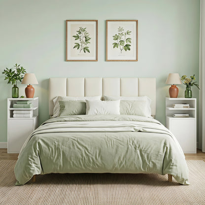 HOMCOM Slim Bedside Table Set of 2, Narrow Bedside Cabinet with Open Cubbies and Cupboard for Bedroom Living Room, White