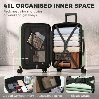 HOMCOM 56cm 41L Suitcase, Lightweight ABS Hard Shell Carry On Luggage with TSA Lock, Spinner Wheels, Telescopic Handle, Green