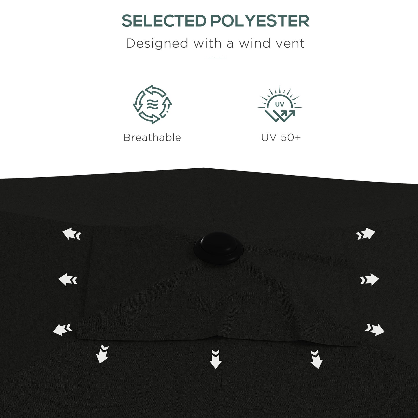 Outsunny 3 x 2 m Garden Parasol Umbrella with Aluminium Pole, UPF 50+ Rectangular Outdoor Table Parasol Sun Shade with Crank & Push Button Tilt, Metal Ribs, Black