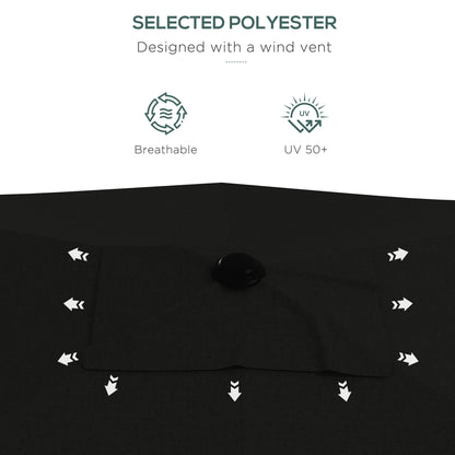 Outsunny 3 x 2 m Garden Parasol Umbrella with Aluminium Pole, UPF 50+ Rectangular Outdoor Table Parasol Sun Shade with Crank & Push Button Tilt, Metal Ribs, Black
