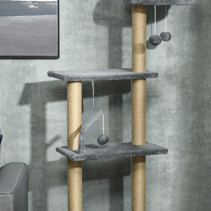PawHut 230-250cm Floor-to-Ceiling Climbing Cat Tree Tower - Grey