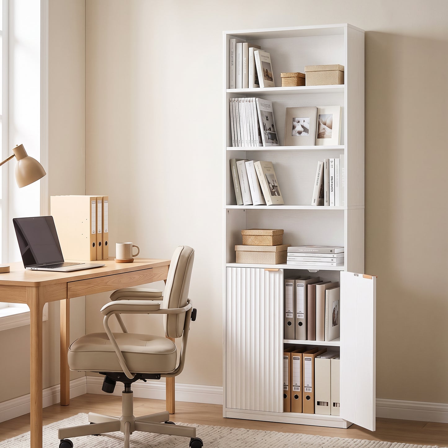 HOMCOM Bookcase Adjustable Shelf Bookshelf Anti-Tip Hardware 6-Tier, White