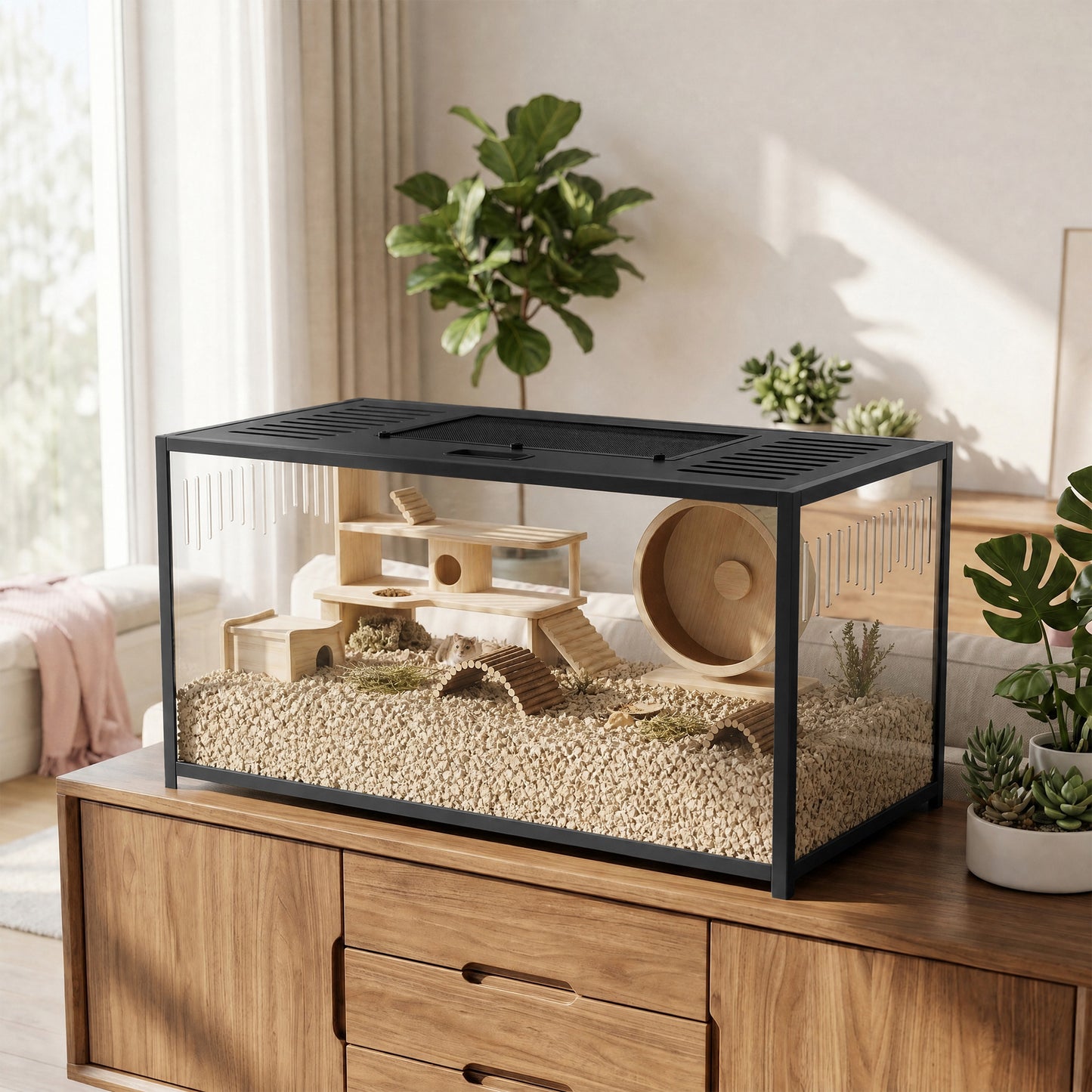 PawHut Large Hamster Cage, Chewproof Metal Rat Cage with Openable Top for Syrian Dwarf Hamster, Gerbil, 100 x 50 x 52.5 cm