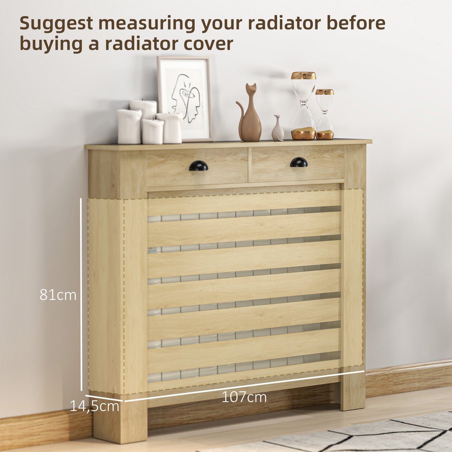 HOMCOM 95.5H x 111Wcm Radiator Cover, with Drawer - Oak