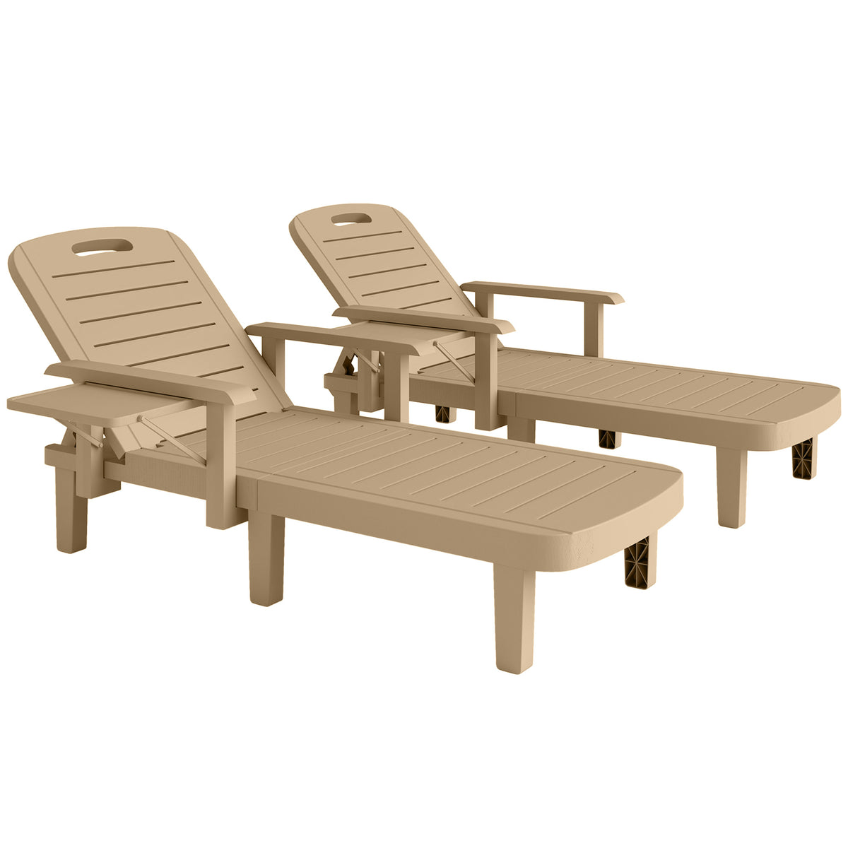 Outsunny Set of 2 Reclining Sun Loungers, 5 Positions Adjustable Outdoor Chaise Lounge Chair with Armrests, Khaki-Sunloungers-ChewyGames-ChewyGames