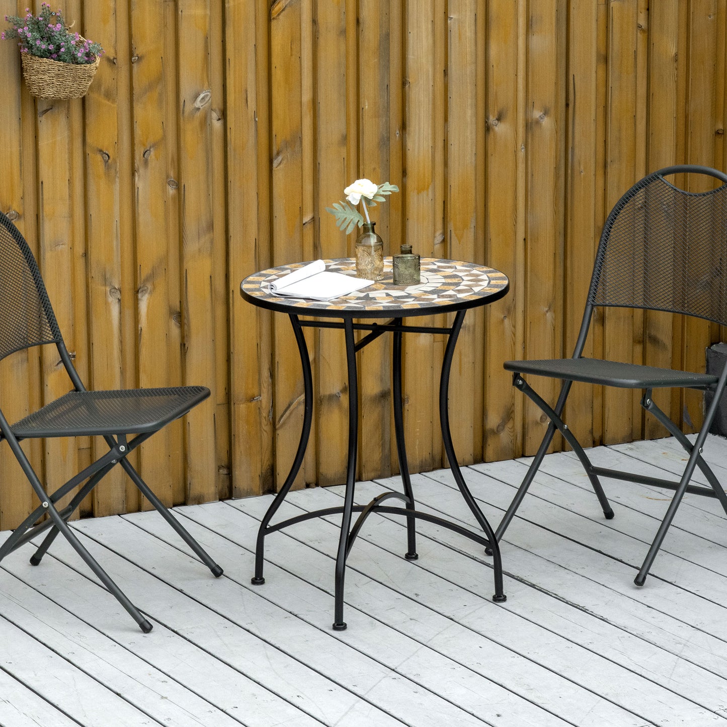 Outsunny Φ60cm Mosaic Outdoor Patio Table - Grey