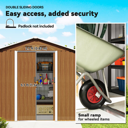 Outsunny 6.5 x 3.5ft Metal Garden Storage Shed - Brown Wood Effect